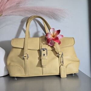 Vtg Y2K Coach 9267 Hamptons Flap Satchel Bag Citron Yellow Leather Handbag 2004